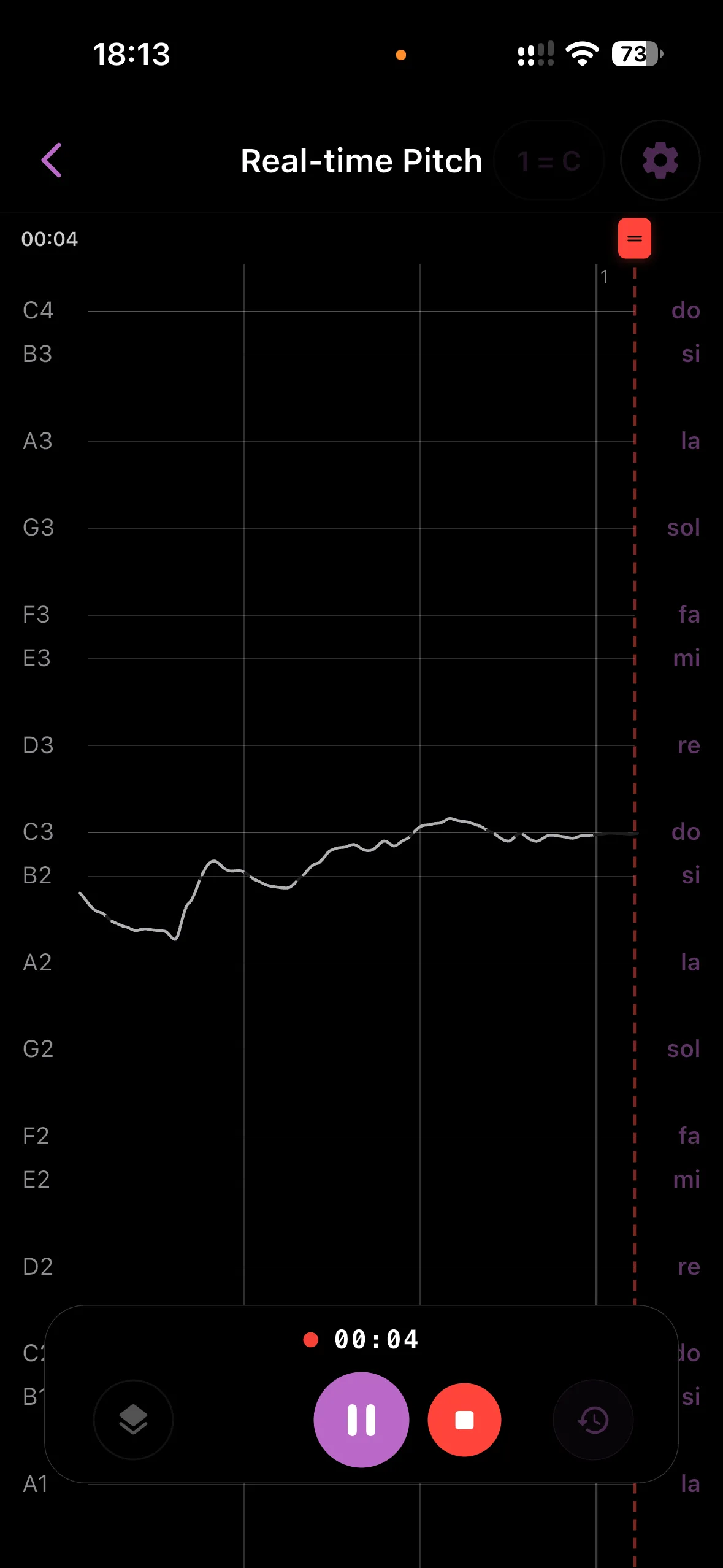 Real-time pitch curve
